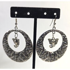 Elephant Hoop Silver Tone Earrings